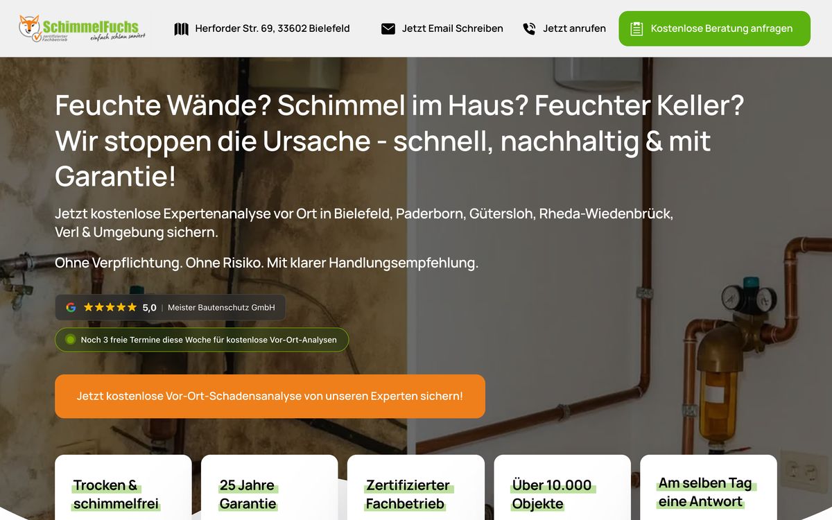 Anfrageseite von Bautenschutz Bielefeld
