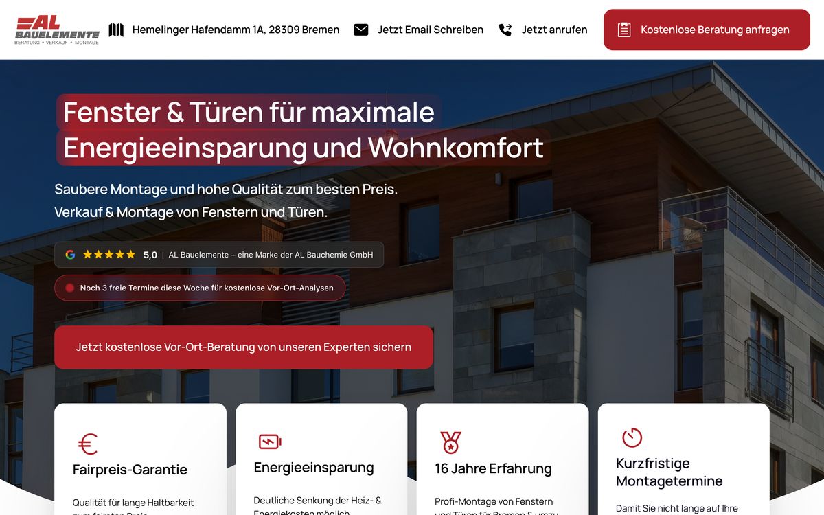 Anfrageseite von AL Bauelemente mit Erklärungen