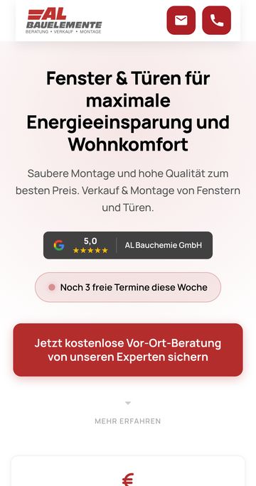 Anfrageseite von AL Bauelemente auf dem Handy
