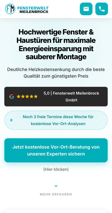 Anfrageseite von Fensterwelt Meilenbrock auf dem Handy