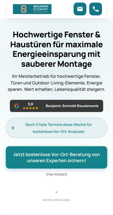 Anfrageseite von Benjamin Schmidt Bauelemente auf dem Handy
